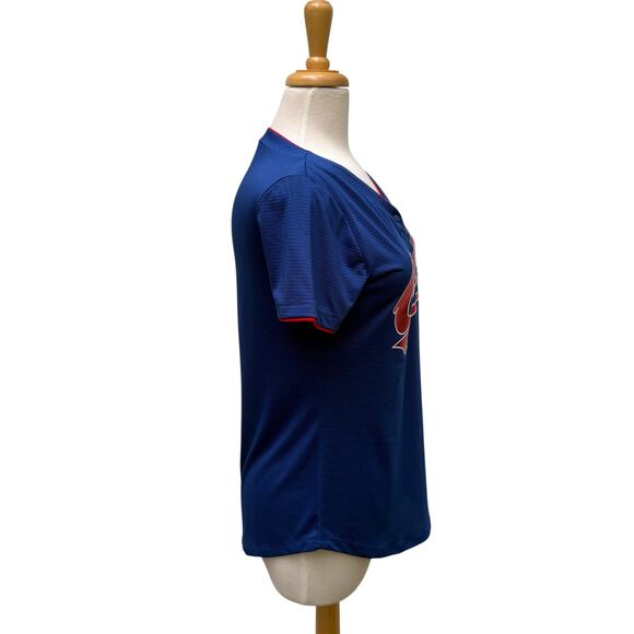 Chicago Cubs Shirt WMN Sm TX3 Cool Blue Red Metallic Snap Collar Short Slv MLB - Picture 5 of 11